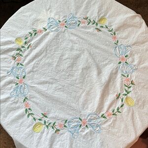 Floral Embroidered White tablecloth.